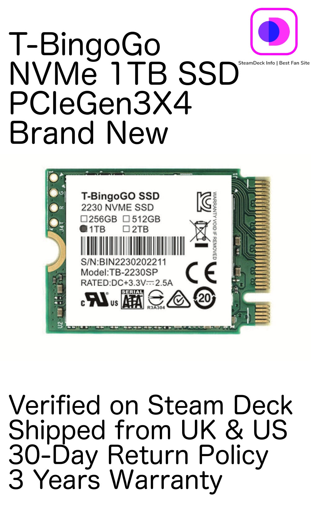 Steam Deck Upgrade SSD 1TB T-BingGo